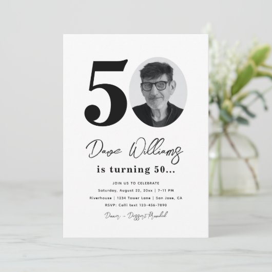 50e uitnodiging van de Birthday Party | 50e verjaa (Staand voorkant)