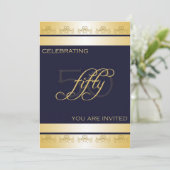 50e uitnodiging van de Birthday Party in Blue (Staand voorkant)