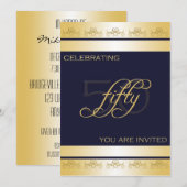 50e uitnodiging van de Birthday Party in Blue (Voorkant / Achterkant)