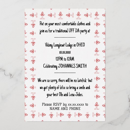 50e uitnodiging van de UFF DA Birthday (Achterkant)