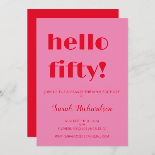 50e uitnodiging van de verjaardag (Voorkant / Achterkant)
