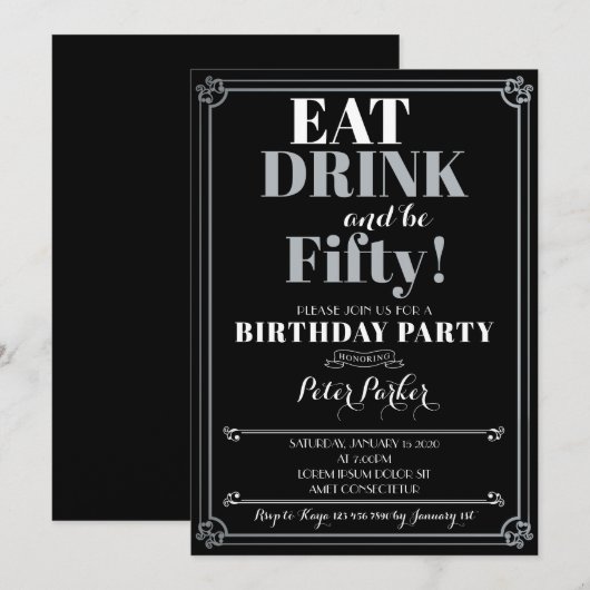 50e uitnodiging van de verjaardag (Voorkant / Achterkant)