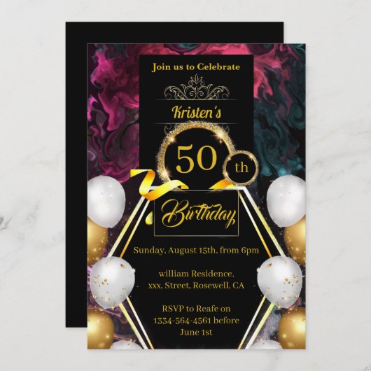 50e uitnodiging van de verjaardag (Voorkant / Achterkant)