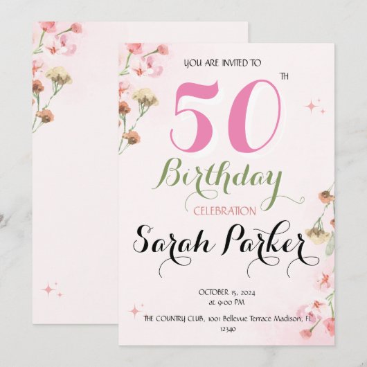 50e uitnodiging van de verjaardag (Voorkant / Achterkant)