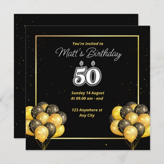50e uitnodiging van de verjaardag (Voorkant / Achterkant)