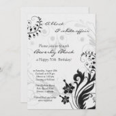 50e uitnodiging van de verjaardag | Zwarte Floral (Voorkant / Achterkant)