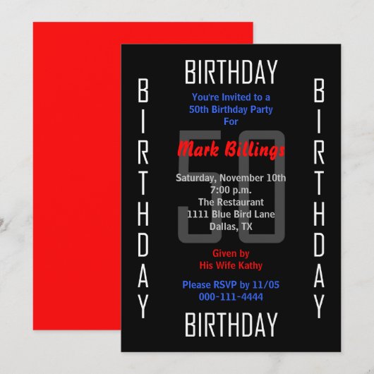 50e Uitnodiging voor verjaardagsfeest 50 (Voorkant / Achterkant)