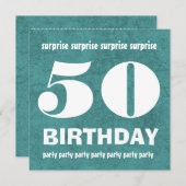 50e URPRISE Birthday Aqua Blue en White W1443T Kaart (Voorkant / Achterkant)