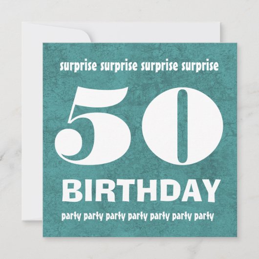 50e URPRISE Birthday Aqua Blue en White W1443T Kaart (Voorkant)