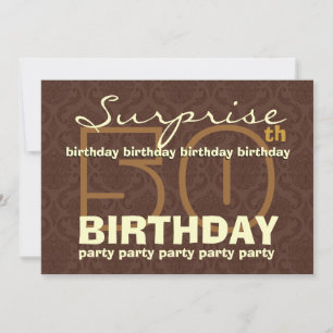 50e URPRISE Birthday Chocolate and Gold Damask Kaart