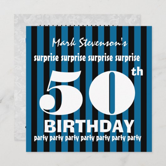 50e URPRISE Birthday Party Blue Stripes A01 Kaart (Voorkant / Achterkant)