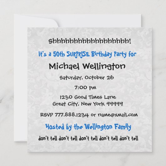 50e URPRISE Birthday Party Blue Stripes A01 Kaart (Achterkant)