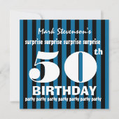 50e URPRISE Birthday Party Blue Stripes A01 Kaart (Voorkant)