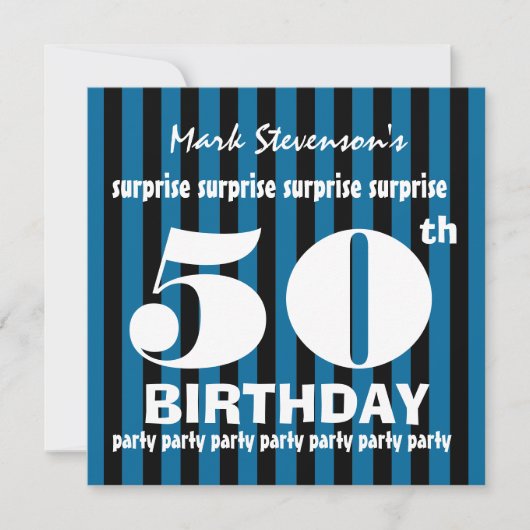 50e URPRISE Birthday Party Blue Stripes A01 Kaart (Voorkant)