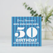 50e URPRISE Birthday Party Blue Stripes A06 Kaart (Staand voorkant)