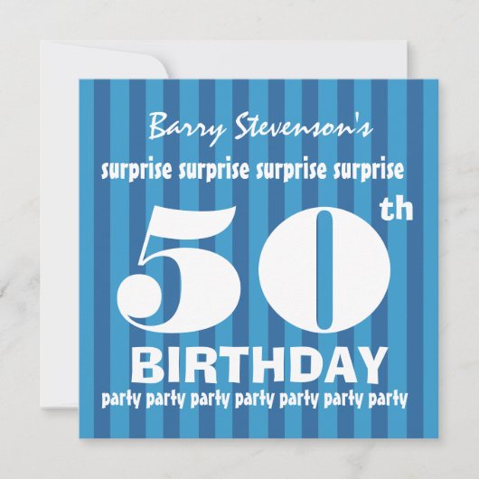 50e URPRISE Birthday Party Blue Stripes A06 Kaart (Voorkant)