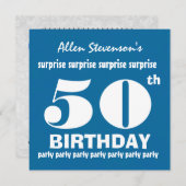 50e URPRISE Birthday Party Blue White V02 Kaart (Voorkant / Achterkant)