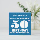 50e URPRISE Birthday Party Blue White V02 Kaart (Staand voorkant)