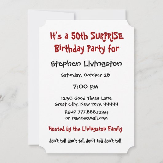 50e URPRISE Birthday Party Zip Your Lip v04 Kaart (Achterkant)