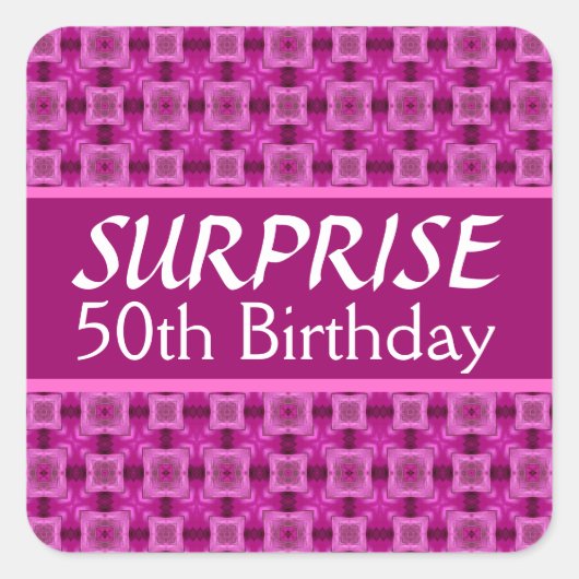 50e URPRISE Birthday Pink Festive Pattern Vierkante Sticker (Voorkant)