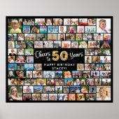 50e verjaardag 100 foto's zwart goud juichen voor  poster (Voorkant)