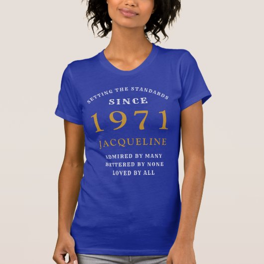 50e verjaardag 1971 blauw goud voor haar persoonli t-shirt (Voorkant)