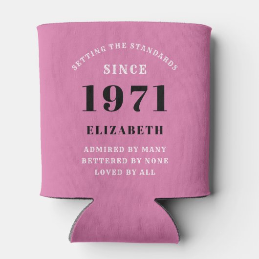 50e verjaardag 1971 roze zwart voor haar persoonli blikjeskoeler (Achterkant)