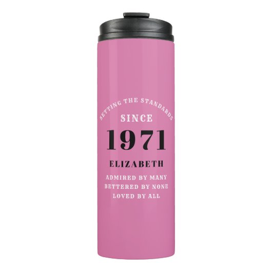 50e verjaardag 1971 roze zwart voor haar persoonli thermosbeker (Voorkant)