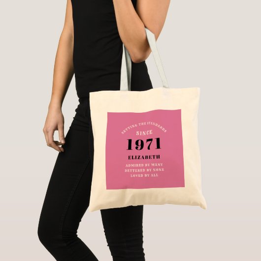 50e verjaardag 1971 roze zwart voor haar persoonli tote bag (Voorkant (product))
