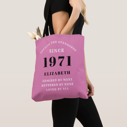 50e verjaardag 1971 roze zwart voor haar persoonli tote bag (Dichtbij)