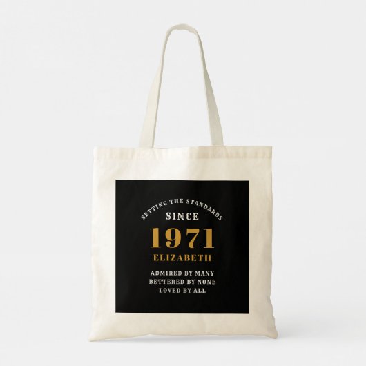 50e verjaardag 1971 zwart goud voor haar persoonli tote bag (Achterkant)