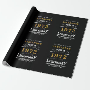 50e verjaardag 1972 Black Gold Add Name Legendary Cadeaupapier