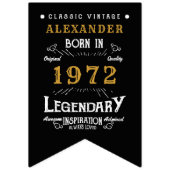 50e verjaardag 1972 Black Gold Add Name Retro Vlaggetjes (Eerste vlag)