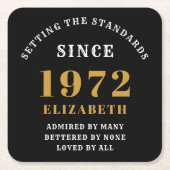 50e verjaardag 1972 Elegant Black Gold Chic Kartonnen Onderzetters (Voorkant)