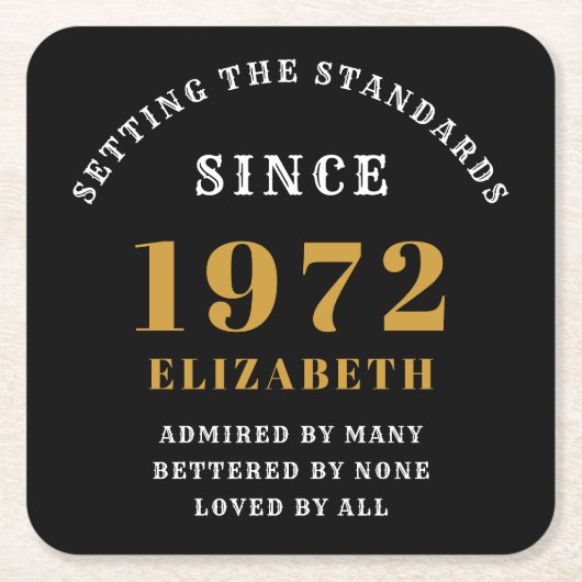 50e verjaardag 1972 Elegant Black Gold Chic Kartonnen Onderzetters (Voorkant)