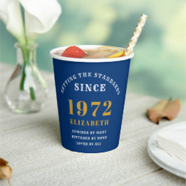 50e verjaardag 1972 Elegant Blue Gold Chic Papieren Bekers