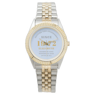 50e verjaardag 1972 Elegant Blue Grey Chic Woman Horloge