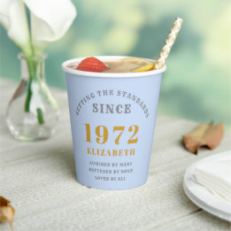 50e verjaardag 1972 Elegant Blue Grey Gold Chic Papieren Bekers