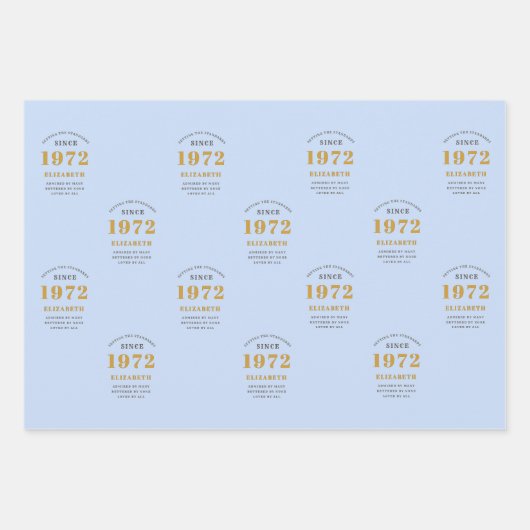 50e verjaardag 1972 Elegant Gold Blue Grey Inpakpapier Vel (Voorkant 3)