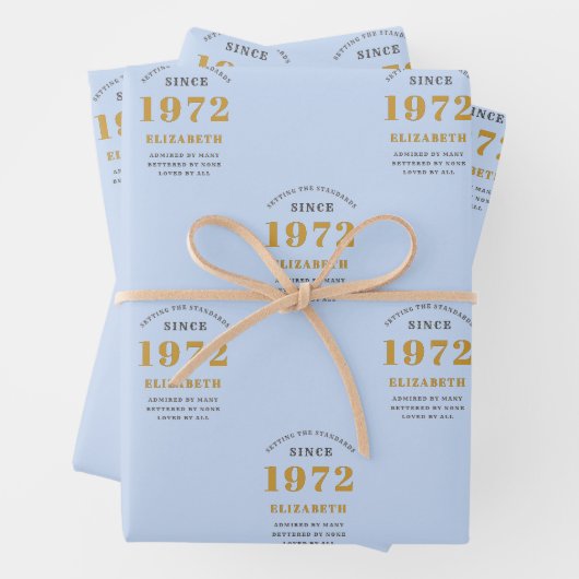 50e verjaardag 1972 Elegant Gold Blue Grey Inpakpapier Vel (In situ)