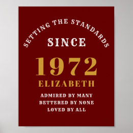 50e verjaardag 1972 Elegant Red Gold Chic Poster