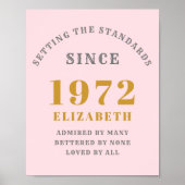 50e verjaardag 1972 Elegant roze grijze afbeelding Poster (Voorkant)