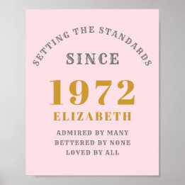 50e verjaardag 1972 Elegant roze grijze afbeelding Poster