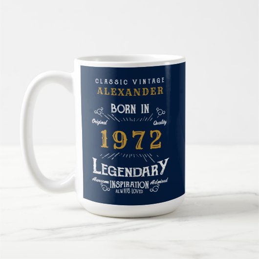 50e verjaardag 1972 Legendary Blue Gold Add Name Koffiemok (Links)