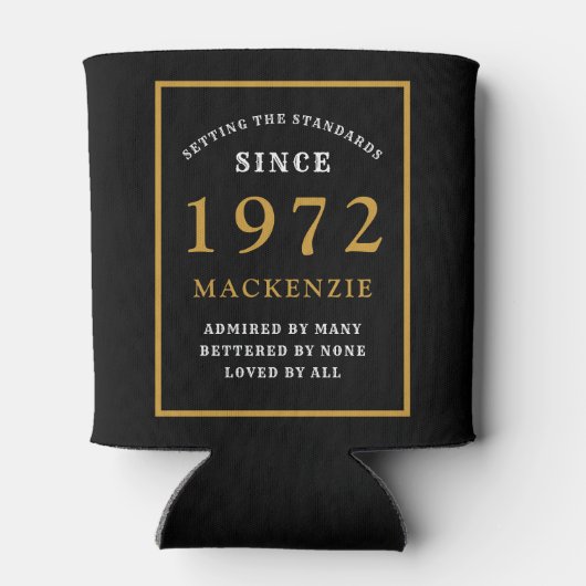 50e verjaardag 1972 Naam Elegant Chic Black Gold Blikjeskoeler (Achterkant)