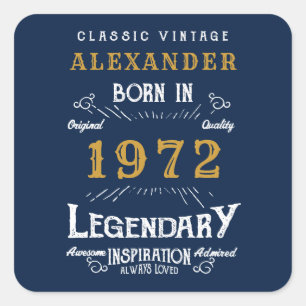 50e verjaardag 1972 Naam Legendary Blue Gold toevo Vierkante Sticker
