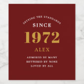 50e verjaardag 1972 Red Gold Elegant Wijn Etiket (Enkel label)