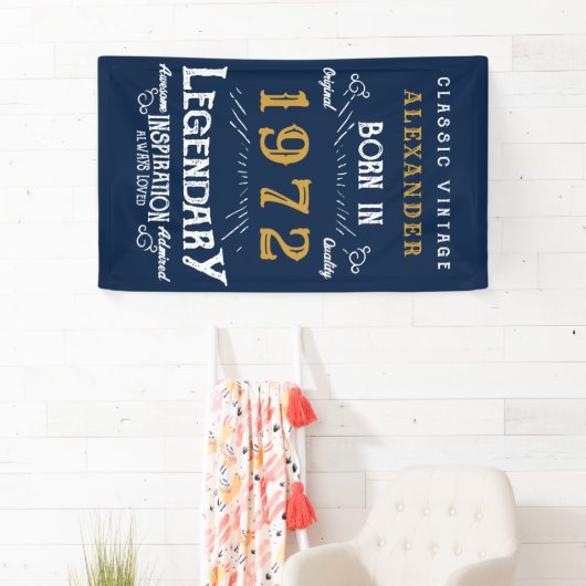 50e verjaardag 1972 Voeg de naam Blue Gold Legenda Spandoek (Insitu)