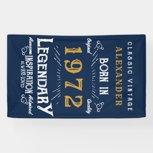 50e verjaardag 1972 Voeg de naam Blue Gold Legenda Spandoek (Horizontaal)