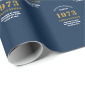 50e verjaardag 1973 Blue Gold Add Name Cadeaupapier (Rol Hoek)